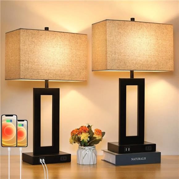 Set of 2 Touch Control Table Lamp with 2 USB Ports 3-Way Dimmable Modern